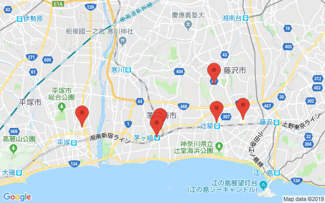 茅ヶ崎の保険相談窓口のマップ